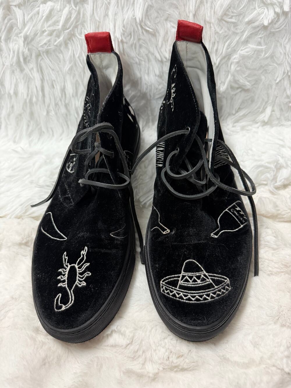 Made in Italy Black Velvet Embroidered High Top Sneakers Shoes Size 11 NWT
